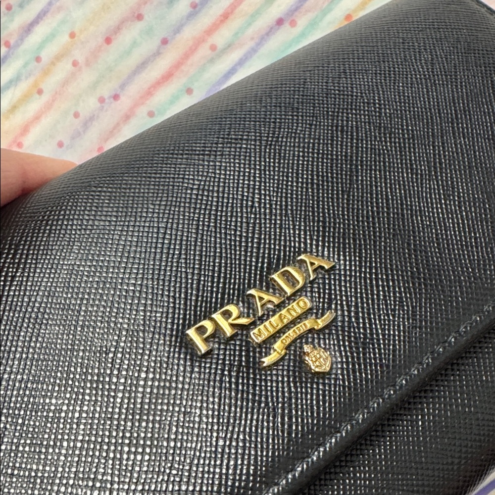 Prada Black Leather Wallet with Gold Logo - Picture 5 of 14